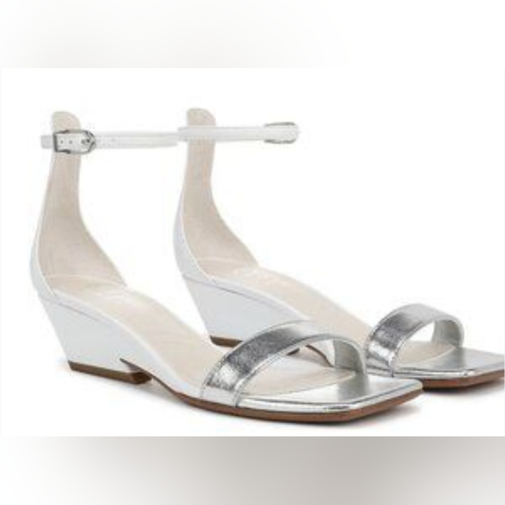 Size 7  Franco Sarto Sadie Silver Ankle Strap Wedge Sandals